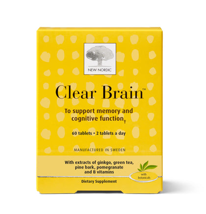 New Nordic Clear Brain Tablets | Supports Normal Cognitive Health and Memory | with Green Tea and Walnut | Swedish Made | 60 Count (Pack of 1)