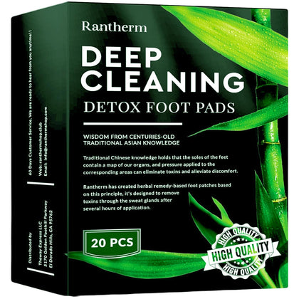 Foot Paches, Premium Deep Cleansing Foot Pads, Bamboo Foot Paches, Ginger Foot Pads for Promoting Sleeping, Relieving Fatigue and Relaxing Muscles & Tendons and Eliminate Moisture 20 Packs