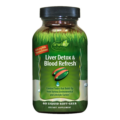 Irwin Naturals Liver Detox & Blood Refresh Powerful Herbal Whole-Body Cleanse & Detox with 540mg Milk Thistle, Dandelion, Echinacea, Turmeric & More - Antioxidant Support - 60 Liquid Softgels