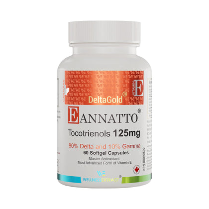 Wellness Extract Eannatto Tocotrienols Deltagold Vitamin E Supplements Softgels, Tocopherol Free, Supports Immune Health , NON-GMO , Gluten Free & Antioxidant (125 MG 60 Softgels).