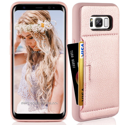 zve wallet case for samsung galaxy s8, 5.8 inch, slim leather wallet case with credit card holder slot pocket protective functional case cover for samsung galaxy s8, 5.8 inch 2017 - rose gold