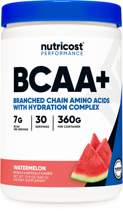 Nutricost BCAA + Hydration Powder (Watermelon, 30 Servings) - Branched Chain Amino Acids with Hydration Complex, Gluten Free, Non-GMO, Vegetarian