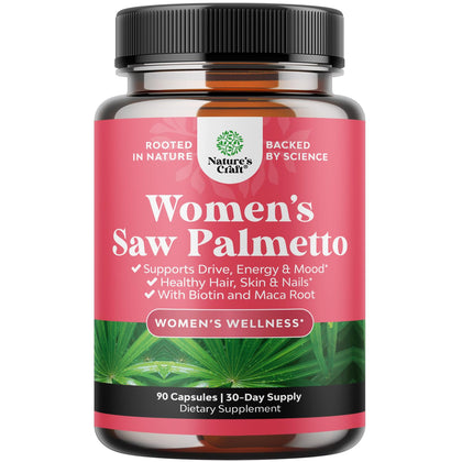 Extra Strength Saw Palmetto for Women - DHT Blocker Restoring Hair Vitamins for Hair Health - 500mg Pure Saw Palmetto Capsules with Maca Root & Biotin for Stronger Thicker Healthier Looking Hair