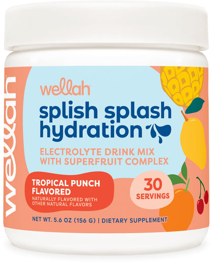 Wellah Splish Splash Hydration Electrolyte Drink Mix (Tropical Punch Flavored, 30 Servings)