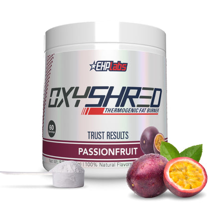 EHPlabs OxyShred Thermogenic Pre Workout Powder & Shredding Supplement - Clinically Proven Preworkout Powder with L Glutamine & Acetyl L Carnitine, Energy Boost Drink - Passionfruit, 60 Servings