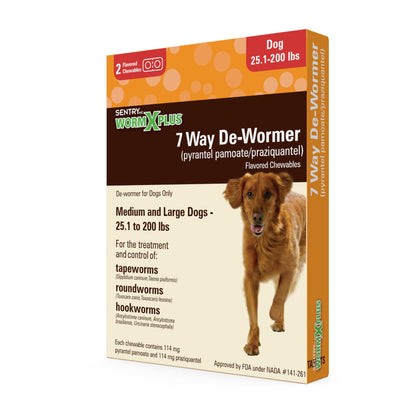 Sentry HC Worm X Plus 7 Way De-Wormer (pyrantel pamoate/praziquantel), for Medium and Large Dogs Over 25 lbs, 2 Count