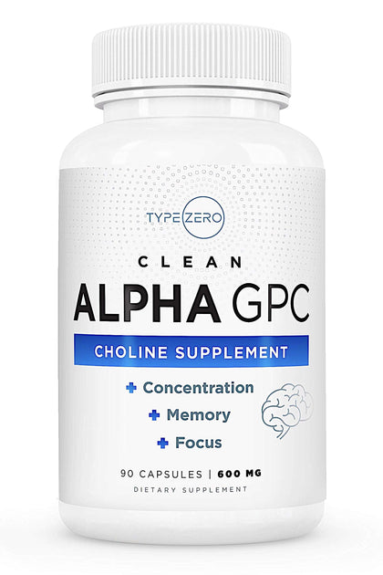 Type Zero Ultra Clean Alpha GPC Choline Supplement (600mg | 90 Capsules) Soy Free, Non-GMO Nootropics Alpha GPC 600mg / 300mg; Alpha-GPC Brain Memory and Focus Supplements