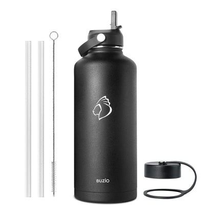 BUZIO Vacuum Insulated Stainless Steel Water Bottle 87oz (Cold for 48 Hrs/Hot for 24 Hrs) Half Gallon BPA Free Double Wall Travel Mug/Flask for Outdoor Sports Hiking, Camping, Running, Black