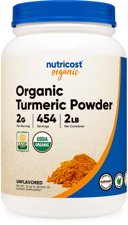 Nutricost Organic Turmeric Powder 2 LBS - Certified USDA Organic, Food Grade, Gluten Free, Non-GMO