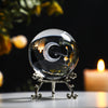 hdcrystalgifts 60mm (2.3 inch) 3d laser engraved half moon & meteor crystal glass ball with metal stand full sphere home decoration paperweight