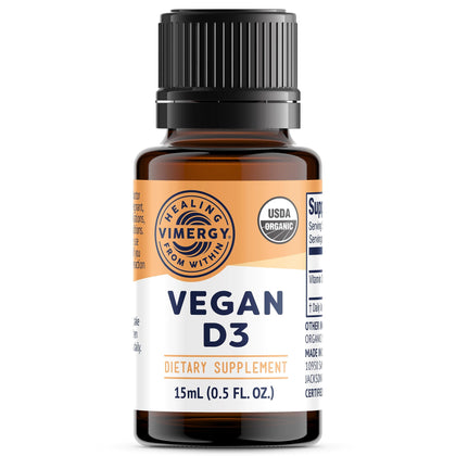 Vimergy USDA Organic Vegan Vitamin D3 Extract, 96 Servings - Supports Strong Bones & Healthy Immune System - Alcohol Free Liquid Vitamin D3 Drops - Gluten-Free, Non-GMO, Kosher, Vegan & Paleo (15 ml)