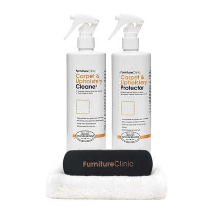 Furniture Clinic Carpet & Upholstery Care Kit | Clean, Protect, and Prevent Stains, Odors, and Dirt for Upholstery, Carpet, Furniture, Fabric, Textiles and More with our Cleaner and Protector Sprays