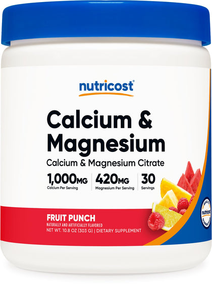 Nutricost Calcium Magnesium Powder (Fruit Punch, 30 Servings) - Bone Support, Non-GMO, Gluten Free (from Calcium Citrate and Magnesium Citrate)