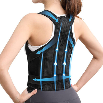 BODVITALS Back Brace Posture Corrector | Adjustable Back Corrector and Lightweight | Back Posture Brace Lumbar Support Shoulder, Lower Upper Back | Full Back Brace Supporter for Women and Men (Black, M) (Used - Like New)