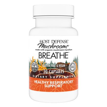 Host Defense Breathe* Capsules - Immune & Respiratory Support Mushroom Supplement - Herbal Lung Health Supplement with Chaga, Reishi & Cordyceps - 30 Capsules (15 Servings)*