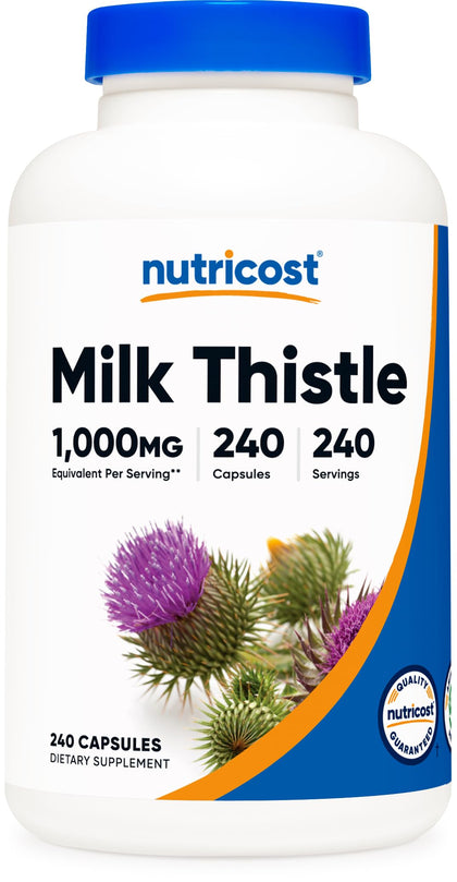 Nutricost Milk Thistle 250mg (1000mg Equivalent), 240 Vegetarian Capsules - 4:1 Extract - Non-GMO and Gluten Free