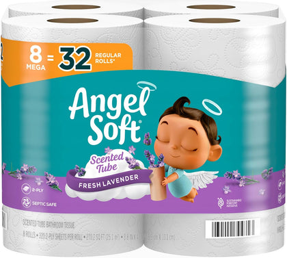 Angel Soft Toilet Paper with Fresh Lavender Scent, 8 Mega Rolls = 32 Regular Rolls, 2-Ply Bath Tissue, 320 Sheets (Pack of 8)