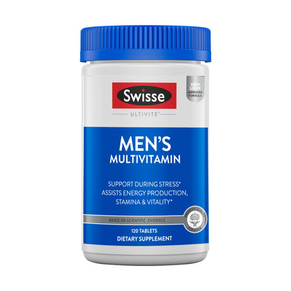 Swisse Ultivite Daily Multivitamin for Men | 50 Vitamins, Antioxidants and Minerals + Adaptogens | Energy, Stress & Immune Support | Mens Multivitamins Supplement | 120 Tablets