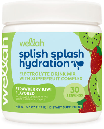 Wellah Splish Splash Hydration Electrolyte Drink Mix (Strawberry Kiwi Flavored, 30 Servings)