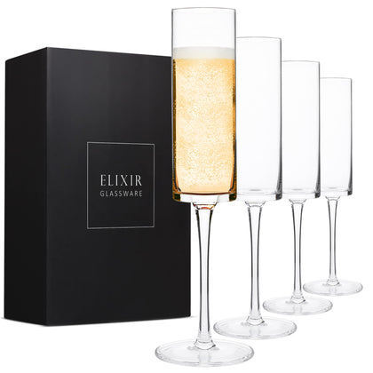 ELIXIR GLASSWARE Champagne Flutes - 6 oz - Set of 4 Crystal Glass Flutes, Hand Blown Edge Champagne Glasses - Premium Crystal Champagne Glasses - Sparkling Wine Glasses, Crystal Champagne Flutes