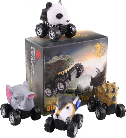 satkago dinosaur toys pull back cars animals, 4 pieces animals dino car toy pull back vehicles with big tire wheel for 3-14 year old boys girls novelty gifts for kids