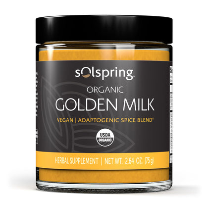 Dr. Mercola Solspring Organic Golden Milk Herbal Supplement, 2.64 Oz. (75 g), Vegan Organic Spice Blend with Turmeric and Ginger, Non GMO, Gluten Free, Soy Free, USDA Organic