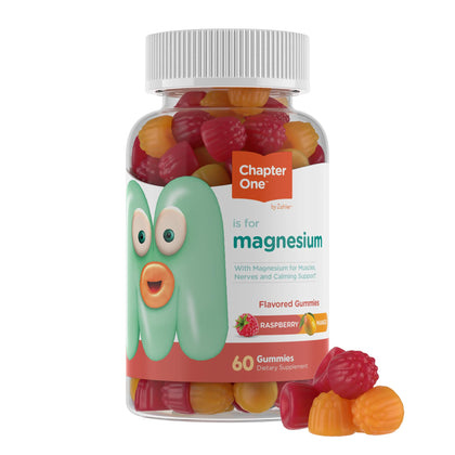 Chapter One Magnesium Gummies, Great Tasting Magnesium for Kids, Calm Kids Magnesium, Magnesium Gummies for Women and Men, Raspberry and Mango Flavored, Certified Kosher, (60 Flavored Gummies)