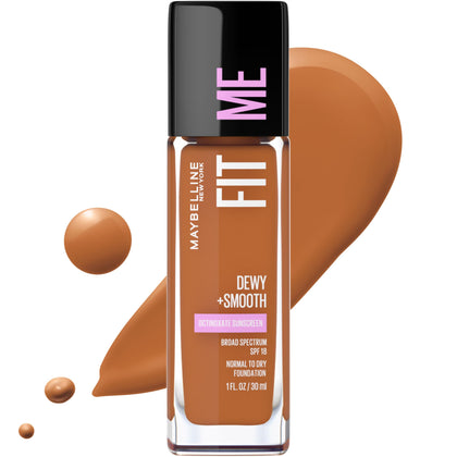 Maybelline Fit Me Dewy + Smooth Liquid Foundation Makeup, Mocha, 1 Count (Packaging May Vary)