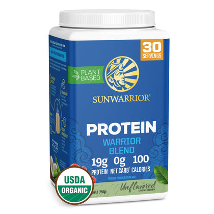 Vegan Organic Protein Powder Plant-based | BCAA Amino Acids Hemp Seed Soy Free Dairy Free Gluten Free Synthetic Free NON-GMO | Unflavored 30 Servings | Warrior Blend by Sunwarrior