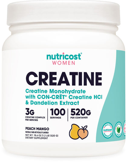 Nutricost Creatine Monohydrate Powder for Women, Micronized, Peach Mango, 100 Servings - Vegetarian, Non-GMO, Gluten Free