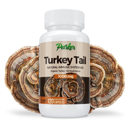 Parker Naturals Turkey Tail Mushroom Capsules - Organic Mushroom Supplement for Immune System Health Support - 1000 mg Premium Mushroom Supplements - 120 Capsules