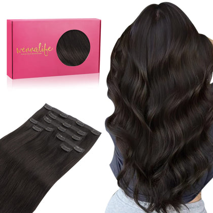 WENNALIFE Genius Seamless Clip in Hair Extensions Human Hair 7pcs Ultra Invisible 50% Thinner Seamless Hair Extensions Clip In Dark Brown Hair Extensions Real Human Hair