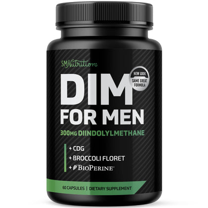 DIM 300mg For Men, Estrogen Blocker & Aromatase Inhibitor | Mens Hormone Balance & Fitness Booster Supplement with Diindolylmethane Plus CDG & Sulforaphane for Mens Health | Gluten-Free | 60 Capsules