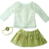 Sophia's 3 Piece Dressy Set with Floral Lace Shirt, Metallic Tutu Skirt and Matching Headband for 18 Inch Dolls, Ivory/Gold