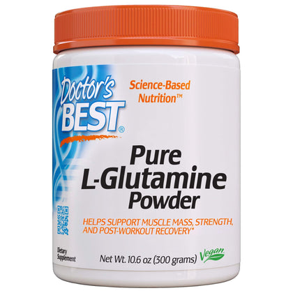 Doctor's Best Pure L-Glutamine Powder, Supports Muscle Mass, Strength & Post-Workout Recovery, Amino Acid, 300g