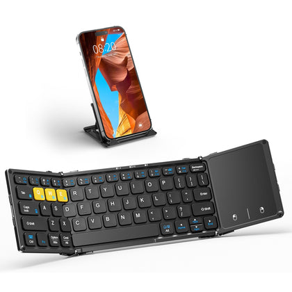 Artciety Foldable Bluetooth Keyboard, Wireless Portable Keyboard with Larger Touchpad, Pocket-Sized Folding Travel Keyboard for MacOS Android Windows iOS, Sync Up to 3 Devices (BT5.1 x 3)