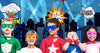 Superheroes Theme Party Photography Backdrop with Prop, Flag & Mask. Super Hero Cityscape Photo Booth Background for Kids Party, Birthday Wall Decorations