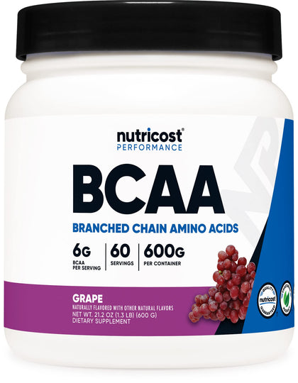 Nutricost BCAA Powder (Grape, 60 Servings) - Optimal 2:1:1 Ratio, Vegetarian Friendly, Non-GMO, Gluten Free