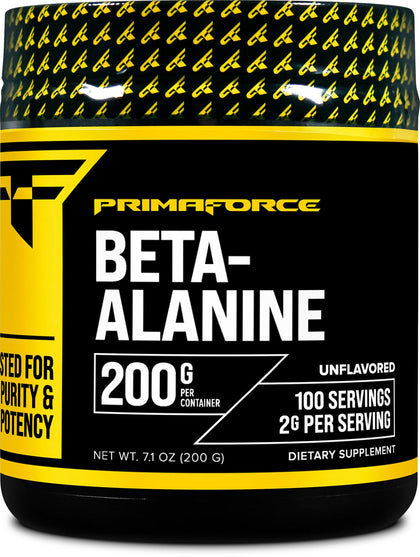 Primaforce Beta Alanine Powder, Unflavored, 200 Grams - Gluten Free, Non-GMO Supplement for Men and Women - Supports Lean Muscle Gain and Aids Recovery