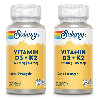 SOLARAY Vitamin D3 + K2, D & K Vitamins for Calcium Absorption and Support for Healthy Cardiovascular System & Arteries, Non-GMO & No Soy