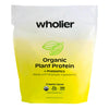 wholier Organic Plant Protein + Prebiotics. 21g of Vegan Protein. 5g of Fiber. Psyllium Husk + Green Banana for Digestion. No Natural Flavors, Gums or Fillers. Creamy Cacao