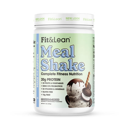 Fit & Lean Meal Shake, Fat Burning Meal Replacement, Meal Replacement with Protein, Fiber, Probiotics and Organic Fruits & Vegetables, Cookies and Cream, 1lb, 10 Servings Per Container