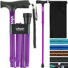 Vive Folding Cane - Foldable Walking Cane for Men, Women - Fold-up, Collapsible, Lightweight, Adjustable, Portable Hand Walking Stick - Balancing Mobility Aid - Sleek, Comfortable T Handles (Purple)