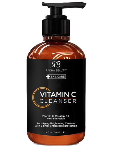 Radha Beauty Vitamin C Facial Cleanser, 4 fl. oz - Clear Pores on Oily, Dry & Sensitive Skin, Anti-Aging Herbal Infusion for 8 Times Antioxidant Protection