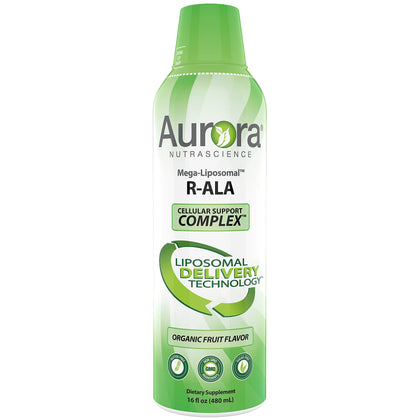 Aurora Nutrascience, Mega-Liposomal R-ALA Cellular Support Complex, Gluten Free, Non-GMO, Sugar Free, Organic Fruit Flavor, 16 fl oz (480 mL)