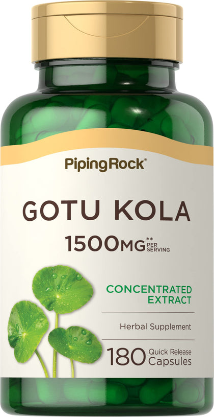 Piping Rock Gotu Kola Capsules | 1500mg | 180 Count | Concentrated Herbal Extract | Non-GMO, Gluten Free Supplement