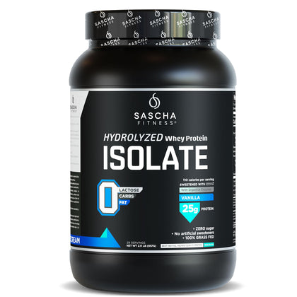 SASCHA FITNESS Hydrolyzed Whey Protein Isolate,100% Grass-Fed (2 Pounds, Vanilla)