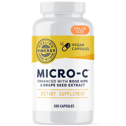 Vimergy Micro-C ®, Value Size - 300 Servings - 500mg All-Natural Buffered Vitamin C Capsules with Rose HIPS, Rutin, Grape Seed & Acerola Fruit Extract - Supports a Healthy Immune System & Skin Health