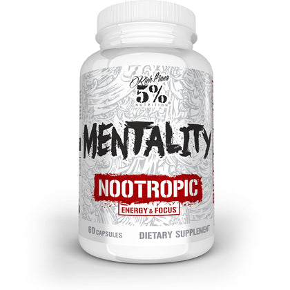 5% Nutrition Rich Piana Mentality Nootropic Blend | Brain Booster Supplement for Performance, Memory, Mental Clarity | Ginseng, Ginkgo, L-Theanine, Choline, Huperzine, 60 Capsules (30 Day Supply)