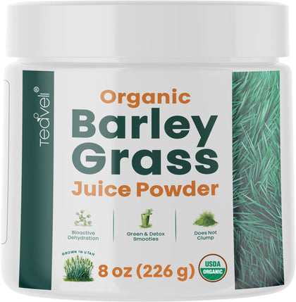 Organic Barley Grass Juice Powder- Utah Grown Raw Green Juice & Barley Grass Juice Extract for Detox- Complements Wheatgrass Juice- Made in USA to EverRaw® Standards with BioActive Dehydration- 8 oz